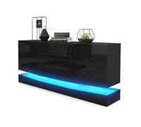 Vladon Sideboard City, Noir Mat/Noir Haute Brillance y Compris LED - Commode Moderne pour Votre Salon (178 x 72 x 38 cm)