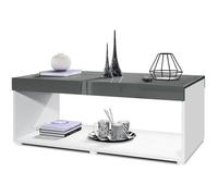 Vladon Table basse de salon Pure avec deux grandes étagères, corps en blanc mat - plateau et bordures en Gris haute brillance