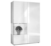 Vladon Vitrine Armoire Morena, Corps en Blanc Mat/Porte Droite et Insert en Blanc Haute Brillance