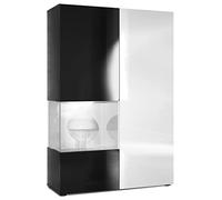 Vladon Vitrine Armoire Morena, Corps en Noir Mat/Porte Droite et Insert en Blanc Haute Brillance avec éclairage LED