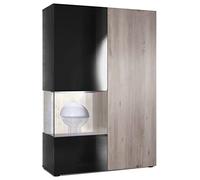 Vladon Vitrine Armoire Morena, Corps en Noir Mat/Porte Droite et Insert en Chêne Nordique avec éclairage LED