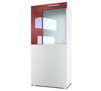 Vladon Vitrine de cinéma, Blanc Mat/Bordeaux Haute Brillance - Vitrine Moderne en Verre - (LxHxP) : 50,5 x 111 x 32,5 cm