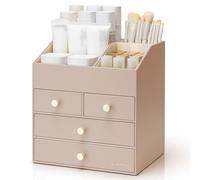 VLANDO Rangement Maquillage avec 3 tiroirs, organisateur de coiffeuse | organisateur de maquillage pour salle de bain, dressing Skincare , cadeau femme, Café au Lait