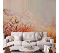 Vlies Fototapete - Prairie flamboyante - paysage naturel avec prairie de fleurs et de feuilles en style aquarelle 300x210 cm Blätter b-A-10114-a-a