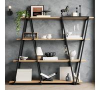 VLIVRA Bibliothèque géométrique, design triangulaire avec quatre étagères, étagère ouverte en métal pour salon et bureau, noir marron