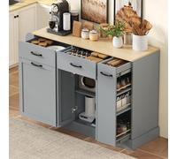 VLIVRA Buffet de rangement avec tiroirs et étagère extérieure à épices - Armoire de cuisine avec compartiment poubelle pour salon et cuisine - Gris