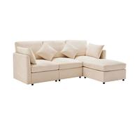 VLIVRA Canapé d’angle 4 places - avec pouf mobile et assise déhoussable - pour salon - en chenille - beige 216×161×81 cm