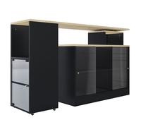 VLIVRA Console avec Plateau Extensible Rotatif et Rangements à Portes Coulissantes - pour Cuisine - en MDF et Verre - Noir