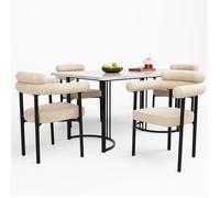 VLIVRA Ensemble Table et Chaises avec 1 Table et 4 Fauteuils Ajourés - pour Salle à Manger - Fer, MDF et Velours - Beige et Blanc