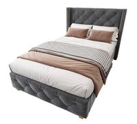 VLIVRA Lit Simple 1 Place 90×200 cm, Tête de Lit Capitonnée avec Clous Décoratifs - sans Matelas - en Velours Gris