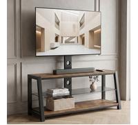 VLIVRA Meuble TV avec support orientable réglable en hauteur et 3 niveaux, gestion des câbles - 116×42×125 cm - en MDF - marron