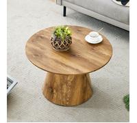 VLIVRA Table basse ronde 60 cm avec surface bois naturel et pied en mdf, idéale pour petit espace