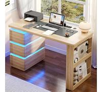 Vlsrka Bureau à domicile de 120 cm avec 3 tiroirs, bureau d'ordinateur avec | Bureau d'étude moderne avec rangement, panneau perforé, armoire de classement, gestion des câbles, détecteur de mouvement et