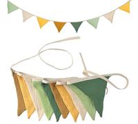 VLYX Guirlande en Tissu - Fanion Triangulaire en Coton Coloré Recto-Verso pour Chambre d’Enfant, Jardin, Fête, Mariage, Anniversaire et Déco Intérieure (Vert Fruit Morandi)