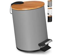 VMbathrooms Poubelle de salle de bain, 3 l, design gris élégant, pédale, système Soft Close, couvercle et récipient intérieur