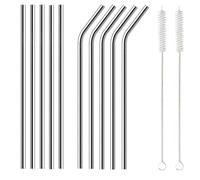Vmoomax Lot de 10 pailles courtes réutilisables en acier inoxydable, 5 pailles droites et 5 pailles courbées en métal avec 2 brosses de nettoyage pour café, smoothies, milkshakes, cocktails, petits