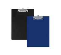 Vmoomax Lot de 2 porte-blocs A4 en plastique bleu et noir avec clip en métal et crochet de suspension caché, durable et imperméable pour bureau, école, affichage des menus, dessin, écriture de