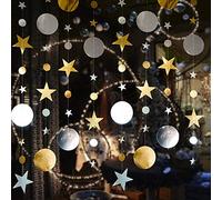 VOANZO 5 Pcs Star Moon Hanging Ornements Bunting Banner Wall Ceiling Party Decorations for Twinkle Little Star First Birthday/Baby Shower/Wedding // Kids Room (Gold, Silver)