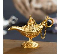 VOANZO Métal Sculpté Aladdin Magique Vintage Maison Thé Huile Pot Arabian Art Artisanat Cadeau Rare Rétro Légende Couleur Aladdin Genie Light (Doré)