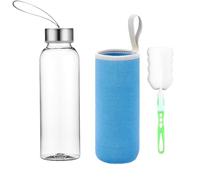 Voarge Bouteille en verre sans BPA - Gourde classique avec sac en nylon - Pour le sport et les déplacements - Bleu - 750 ml