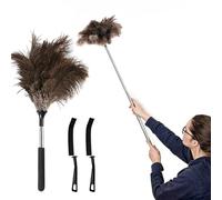 Voarge Plumeau Extensible en Plumes d'autruche -116cm, Plumes d'Autruche Douces Anti-Rayures, poignée Bois réutilisable, 2 Têtes Brosse Fentes