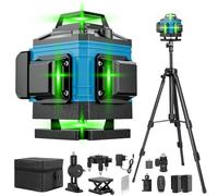 VOBOR Niveau Laser avec Trepied, Niveau Laser Chantier 360° Autonivelant, 4800 mAh Batterie Rechargeable x 2, IP54 Lazer Niveaux 4D 16 Lignes, Kit Laser en Croix Vert