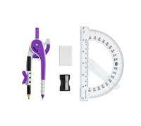 Vobou Ensemble boussole et rapporteur pour étudiant, boussole, taille-crayon, gomme et rapporteur transparent à 180 degrés de 15,2 cm avec bras oscillant pour dessin, mesure, école, bureau (violet)