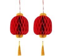 Vobumix Grande Décoration Suspendue en Nid d'abeille Rouge 2 Pièces Lanternes en Papier Suspendues Boule en Nid d'abeille Rouge du Nouvel an Chinois avec Décoration De Fête De Glands