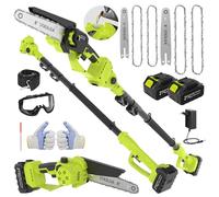 VOERJIA Élagueuse sur Perche 2-en-1 avec Mini Tronçonneuse 6” & 8”, Extension Jusqu’à 4,9 m, Moteur Brushless, 2×4.0Ah Batteries, Tronçonneuse Électrique Sans Fil pour Coupe Branches et Jardin