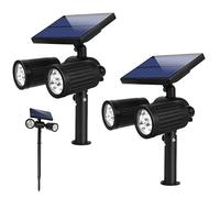 VOGHERB Spot Solaire Exterieur Double Tête Lot de 2, IP65 Étanche Projecteur Solaire Jardin 2-en-1 Éclairage Extérieur avec Piquet et Montage Mural, 6 LED Spot Orientable Sans Fil pour Jardin Chemins