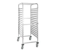 Vogue Chariot à glissières avec plan de travail GN 2/1 15 niveaux, acier inoxydable, taille : 1715(H) x 680(L) x 585(P)mm, 30x plateaux 1/1GN, 4x roulettes (2 avec freins), GG499