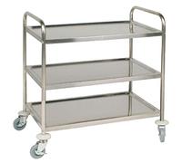 Vogue Chariot de Débarrassage en Acier Inoxydable 3 Niveaux, Dimensions : 930(H)x535(L)x855(P)mm, Capacité : 128 kg, Panneaux EVA Anti-Bruit, 4 Roulettes Silencieuses dont 2 avec Freins, F995