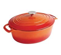Vogue - Cocotte ovale en fonte émaillée 5 L, Orange, Dimensions : 110(H) x 243(L) x 295(P) mm, Matériau : fonte émaillée, Compatible induction, système d'auto-arrosage, GH311