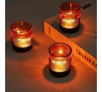 VOHO Lot de 12 bougeoirs en ambre pour bougies votives, bougies chauffe-plat, supports de bougies votives nervurées pour centre de table, décoration pour Thanksgiving et Noël