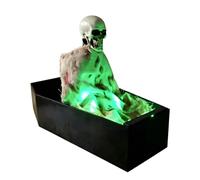 Voice Activated Halloween Skeleton Coffin Decoration, Animated Skeleton in Coffin with Scary Sounds & Green LED Lights, Spooky Halloween Decor for Haunted House, Yard, Porch, Lawn & Party Displays