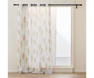 Voilage à Œillets Grande Hauteur 140x280 cm - Voile Sablé Imprimé Feuillage Kim