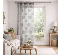 Voilage avec ronds brodés ton sur ton Gris clair 140x240 cm