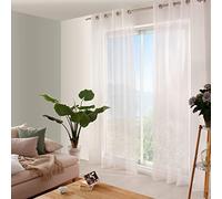 Voilage Blanc Grande Hauteur, 140x280cm, avec 8 œillets argentés de diamètre 4cm, 100% Polyester Sablé, Collection Sablé, Enjoy Home