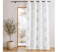 Voilage brodé à motifs ronds et cercles rayés Vert tilleul 140x240 cm