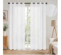 Voilage Effet Lin Blanc 140x240 cm - Rideaux Tamisants à Œillets Métalliques - Lot de 2