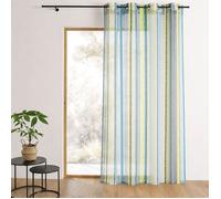 Voilage en organza jacquard à rayures verticales colorées Bleu Pétrole 140x260 cm