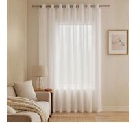 Voilage fines rayures brodées avec grande largeur Blanc 140x260 cm