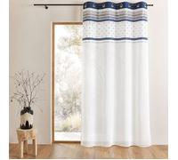 Voilage en voile avec parement à rayures horizontales Bleu Marine 140x240 cm
