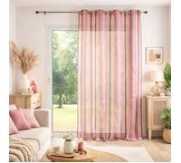 Voilage organza à rayures et œillets Vieux rose 140x260 cm