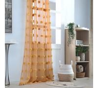 Voilage Pompons Brodés Jaune Moutarde 140x260