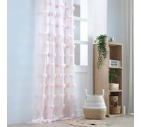 Lovely Casa - Voilage Fantaisie à Pompons Polyester Rose Clair 140x260 cm