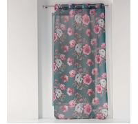 Voilage tamisant - HOME MAISON - 140 x 240 cm - Motif fleuri - Couleur pétrole - Style romantique