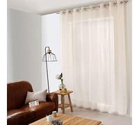 Voilage XXL avec Œillets, 300x240cm, Ecru, Effet Lin, Grande Largeur, Protège des Regards extérieurs, pour Salon Maison Chambre Fenêtre Semi-Transparent, Collection Maya, Enjoy Home