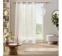Voilage Zaho 140 x 260 cm blanc - voile tissé crash à œillets, rayures verticales