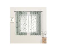 Voilages courts brodés - HOMEIDEAS - Vert sauge - 132 x 137 cm - 2 panneaux - Motif feuilles brodées - Polyester 100%